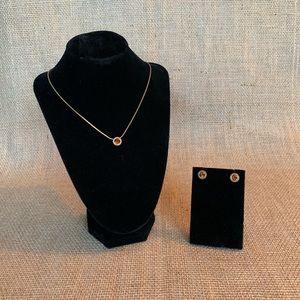 CHICO’S Necklace Earring Set Gold Brown Topaz Crystal Gold-tone Halo Encasing